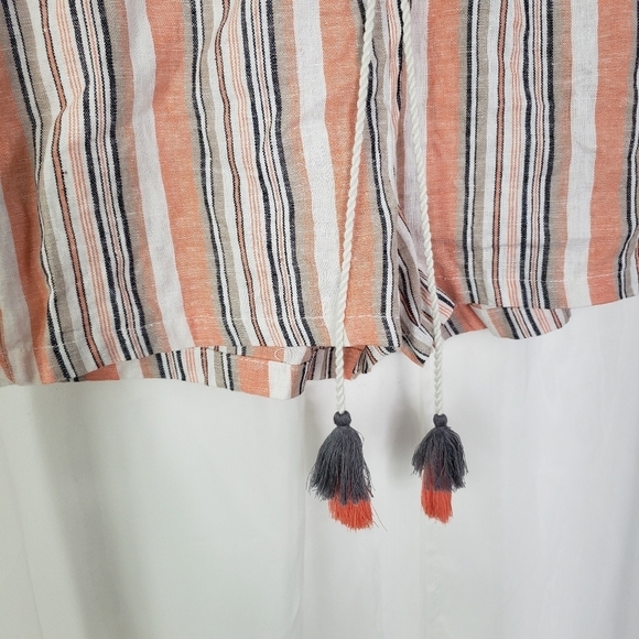 Hot Kiss linen blend stripe short navy peach white high waist size large - Picture 3 of 5